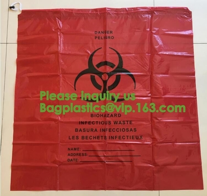 Biodegradable Biohazard Dtrawstring кладет медицинское drawtape в мешки, биологическую сумку опасности, желтую сумку Biohazard - био отход опасности