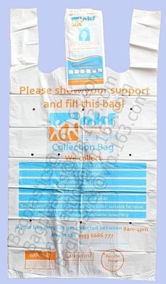 Compostable пожертвование кладет мешки в мешки призрения, сумки призрения, сумки пожертвования призрения, слон несущую жилета, одевает для того чтобы подарить сумки
