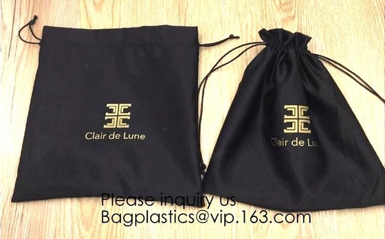 Бежевая сумка Drawstring сатинировки для ботинка, пурпурного мешка сатинировки с лентой, сумкой Drawstring сатинировки логотипа, сумкой расширения волос, подарком w