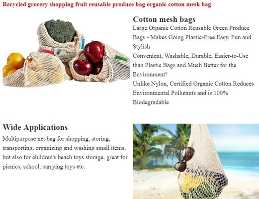 Сумка сетки хлопка Recyclable прачечной оптовая, многоразовая твердая сеть сетки Tote хлопка покупателя продуктовой сумки строки хозяйственной сумки