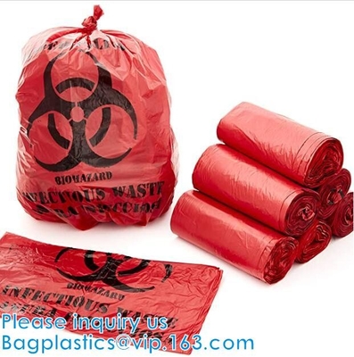 Отход Biohazard ранга больницы кладет красный вкладыш в мешки погани с символом опасности для заразного уничтожения отбросов. Самая лучшая небольшая лаборатория может