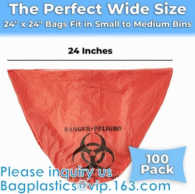 Беступиковые красные вкладыши устранимое LLDPE Biohazard кладут размещать в мешки ненужные полиэтиленовые пакеты для применений здоровья