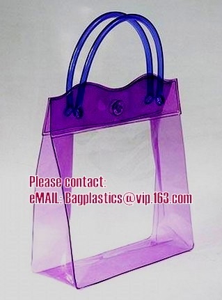 ясная сумка pvc упаковывая с ручкой для вина, сумок tote подарка молнии pvc винила с ручками, сумкой подарка с пластиковой кнопкой