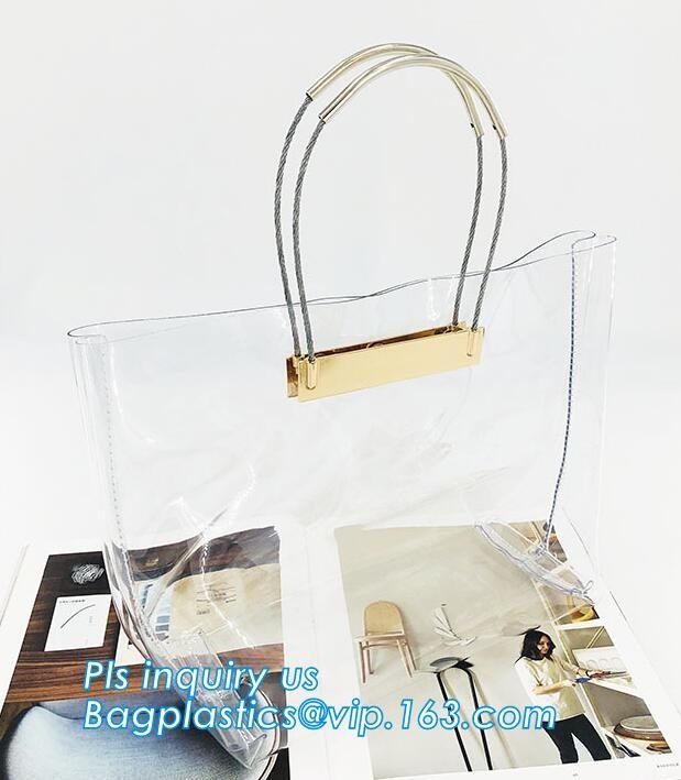 сумка pvc сумок tote винила прозрачная, женщины сумки лета сумки пляжа pvc моды, металлическая прозрачная рука пляжа PVC