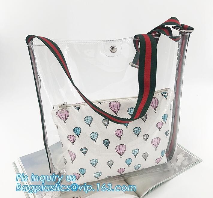 Хозяйственные сумки пляжа перемещения спортзала сумки Tote PVC, сделанные в сумке муфты сумки PVC Китая прозрачной, упаковывая