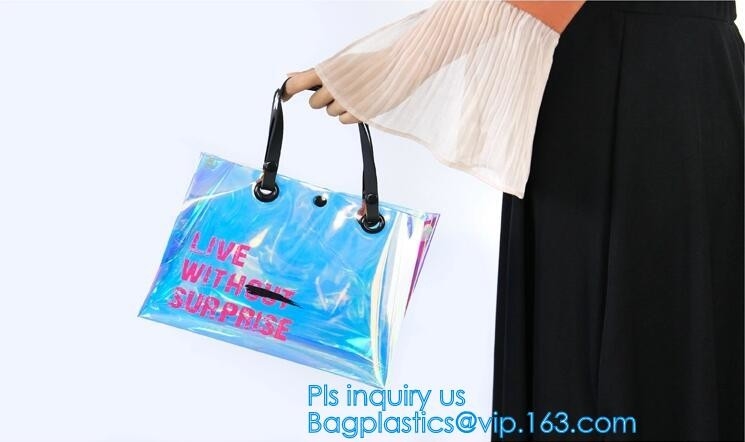 Женщины моды освобождают сумку сумок Tote пляжа винила PVC с ручкой, сумкой tote сумки с внутренней сумкой drawstring, НОСЯТ СУМКУ