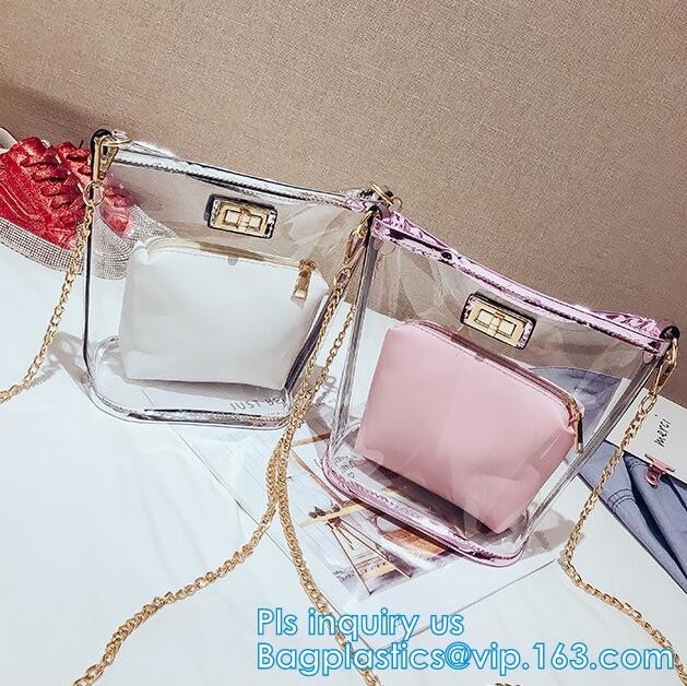 Логотип напечатал подгонянные хозяйственные сумки Tote PVC, модную пластиковую ясную хозяйственную сумку Tote пляжа сумки пляжа PVC, несущую