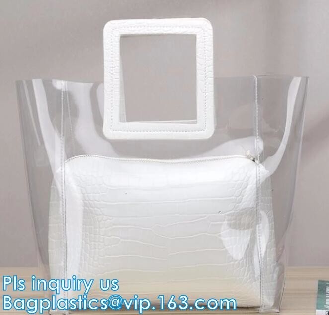 Сумка Tote пляжа молнии PVC плечевого ремня выдвиженческих женщин перемещения спорта ходя по магазинам ясная, tote Хан сумки студня PVC плеча