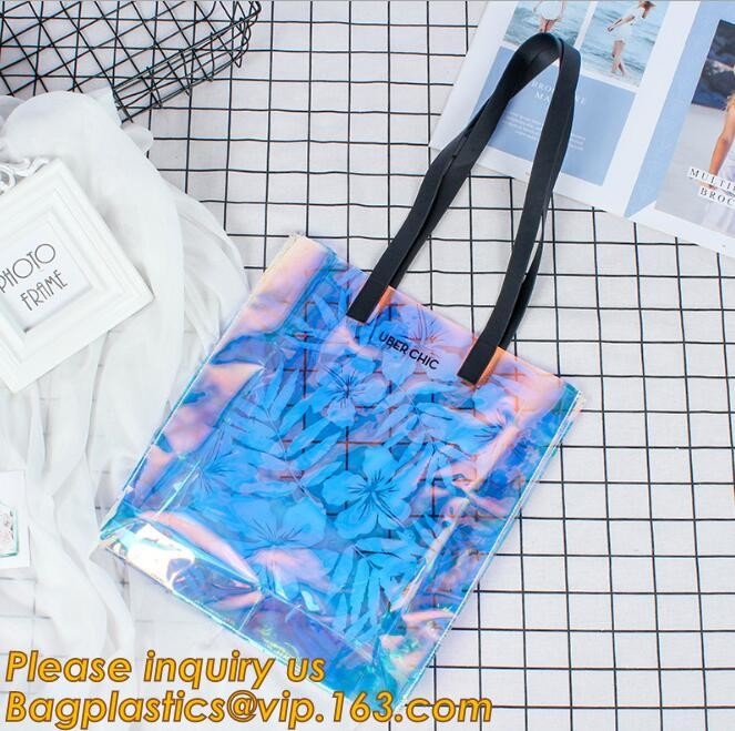 сумка pvc с сумкой купальника pvc сумки tote складчатости ручки, ясные сумки винила с макияжем ручек ясным установила сумку молнии PVC