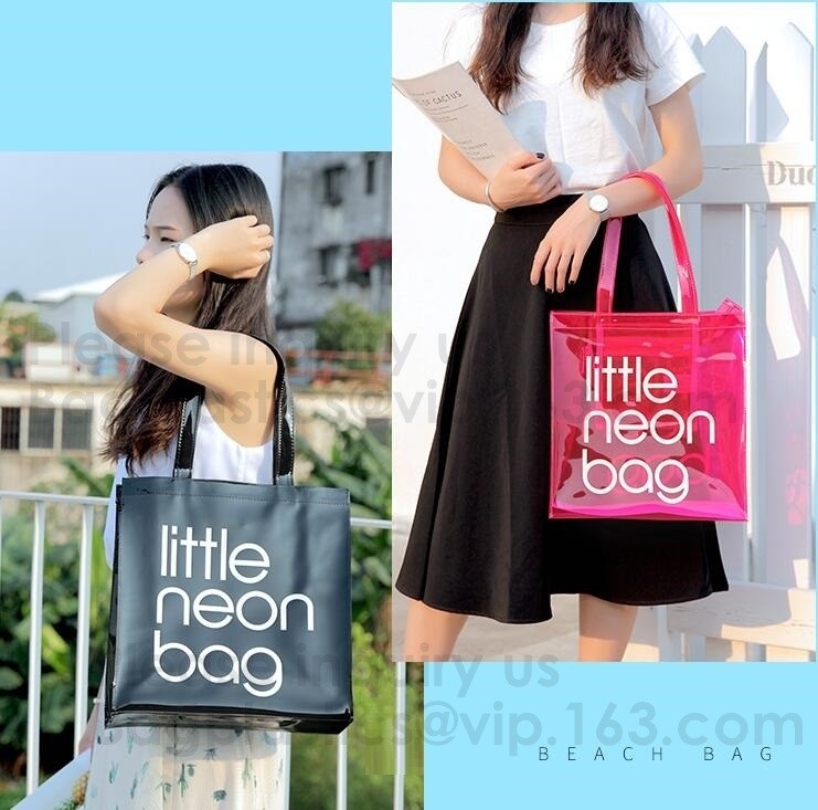 Фасонируйте ясную сумку Tote для женщин, ясную сумку пляжа Pvc Tote пляжа PVC сумок Tote с черной сумкой ручки Webbing