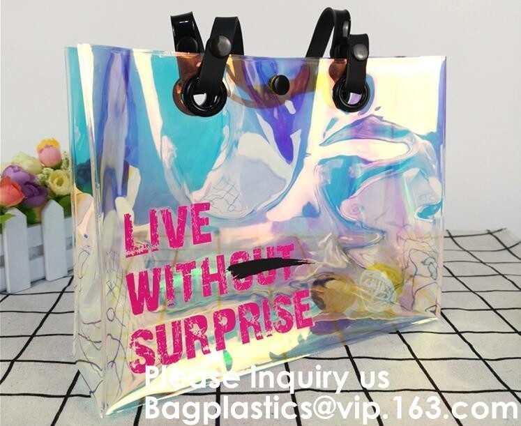 Выдвиженческая сияющая сумка Tote PVC, род женщин и случайный Tote формируют сумку пляжа PVC ясности большой емкости, Bagease, Bagplast