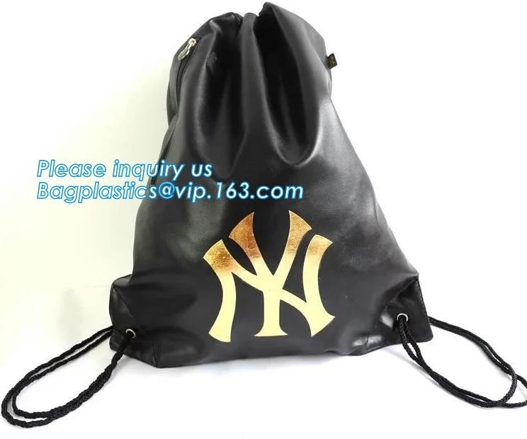 Изготовленное на заказ имя штемпелюя сумку Drawstring PU кожаную с сумкой Drawstring выдвиженческим Detai ручки водоустойчивой выдвиженческой черной