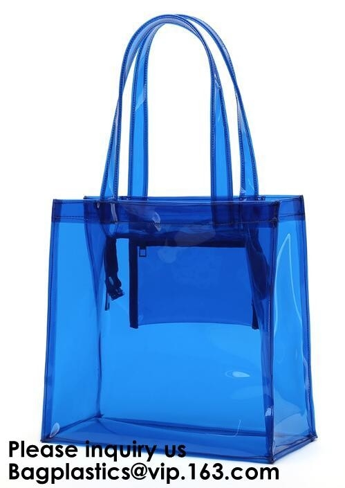 Tote сумки PVC сумки пляжа ясный с закрытием внутреннего кармана и молнии, Tote с черными ручками, Bagease пляжа сумки PVC