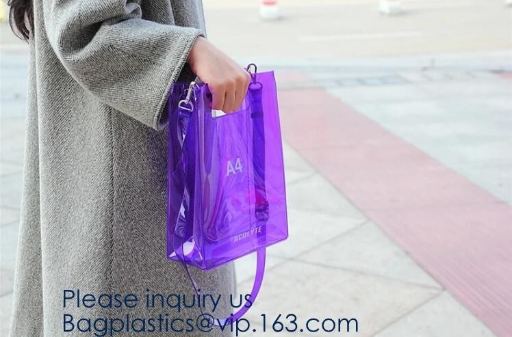 Сумки одежды сумки Tote изготовленных на заказ ясных прозрачных голографических радужных женщин покупателя Tpu винила дам ходя по магазинам, Storange