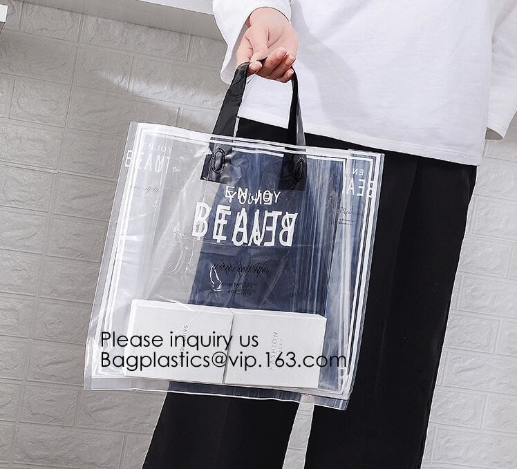 Сумка Tote покупок подарков PVC изготовленного на заказ логотипа изготовителя прозрачная ясная пластиковая портативная упаковывая выдвиженческая, bagease
