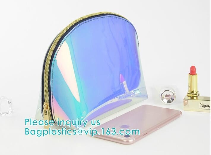 Изготовленный на заказ hologram лазера голографический шить сумку макияжа pvc сумки pvc косметическую, голографическое женщин металлическое серебряное радужное