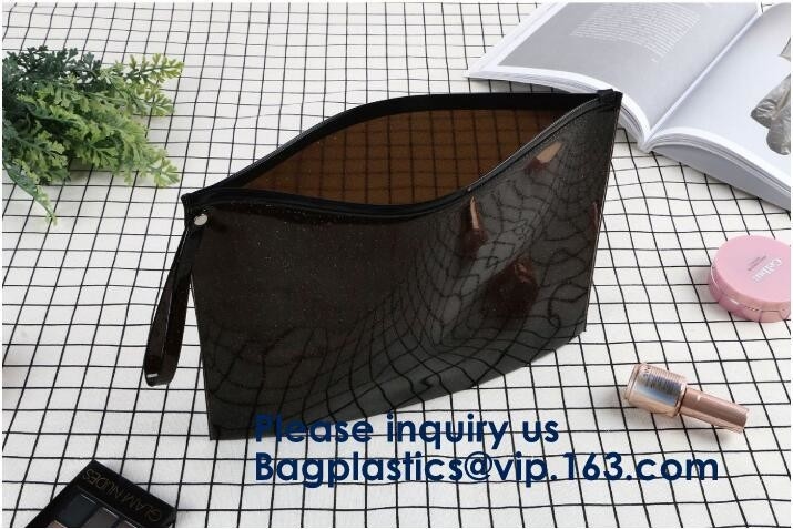 Прозрачная сумка с голубым бортовым Gusset, сумка Bagease Bagplast молнии слайдера Pvc нижнего слайдера Pvc Gusset косметического упаковывая
