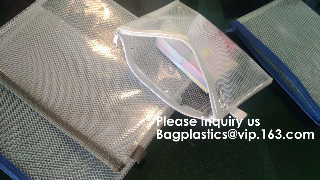 Сумка папки файла молнии водоустойчивой сетки PVC A4/A5/A3 прозрачная, сумка памяти файла сетки молнии двойника A4 с цветом