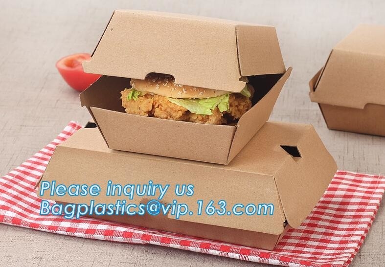 Коробки бумаги Eco упаковка еды дружелюбной Kraft на вынос изготовленная на заказ с ручкой, коробкой бургера качества еды бумажной пакуя, bagease pac