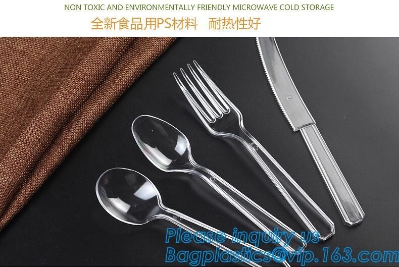 Вилки столового прибора 100 устранимого Набор-тяжеловеса Flatware пластиковые, 100 ложек, 100 ножей, столовый прибор ps PP устранимый пластиковый