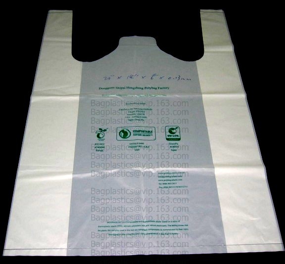 Сумки футболки крахмала Biodegradable сделанные PLA PBAT, 100% Biodegradable &amp; Compostable, хозяйственные сумки футболки, МАГАЗИН ДОЛЛАРА