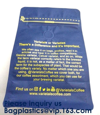 250g Heat Seal Side Gusset Yellow Coffee Pouches Bags With Valve Matte Coating Foil Flat Bottom Pouches Coffee 100g, Box