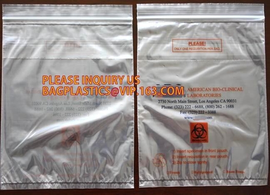 6x9 Lab Double Pocket Specimen Zip Lock Style Bags, specimen envelopes zip lock bag/plastic medical specimen transport p