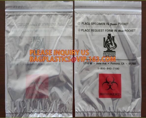 6x9 Lab Double Pocket Specimen Zip Lock Style Bags, specimen envelopes zip lock bag/plastic medical specimen transport p