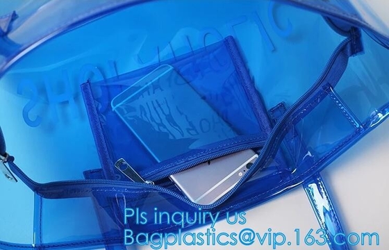 Eco friendly PVC zipper bag/pvc clear bag/PVC handle bag, Clear PVC handle bag, Clear plastic carrier bag, Superior qual