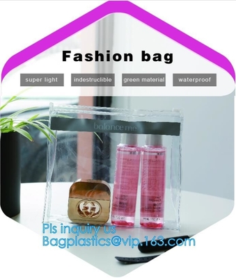Eco-friendly Red Clear Slider Zipper PVC Cosmetic Make Up Bikini Bag, pvc zipper lock slider bag